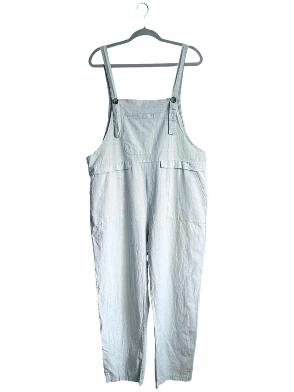 Coastal Blue Cotton Linen Women’s Large Overalls Casual Beach Granola Lagenlook